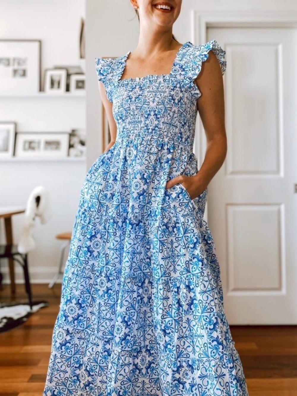 Hill House Home Ellie Nap Dress in Blue Mosaic Tile
